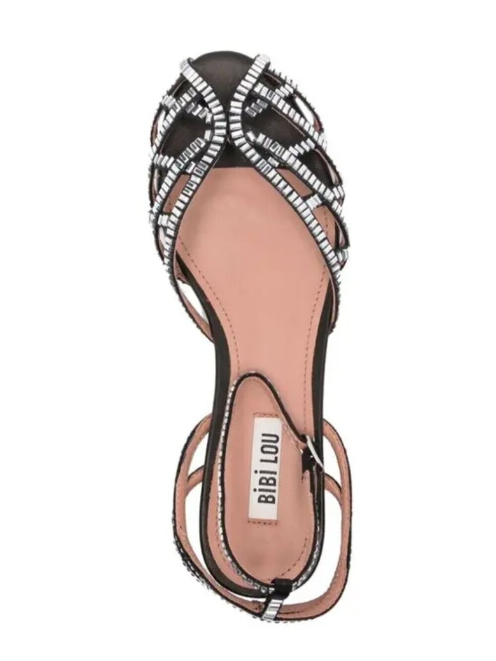 New BIBI LOU Juliette Crystal-Embellished Leather Black Sandals Size 8 US/38 EU